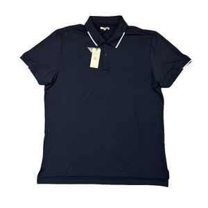 NEW SWET dark navy blue solid performance polyester golf polo shirt NWT